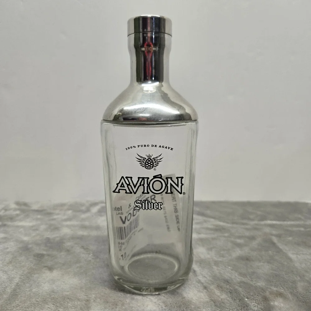 Avion Silver Tequila Glass Bottle Cocktail Shaker Stainless Steel Lid Barware